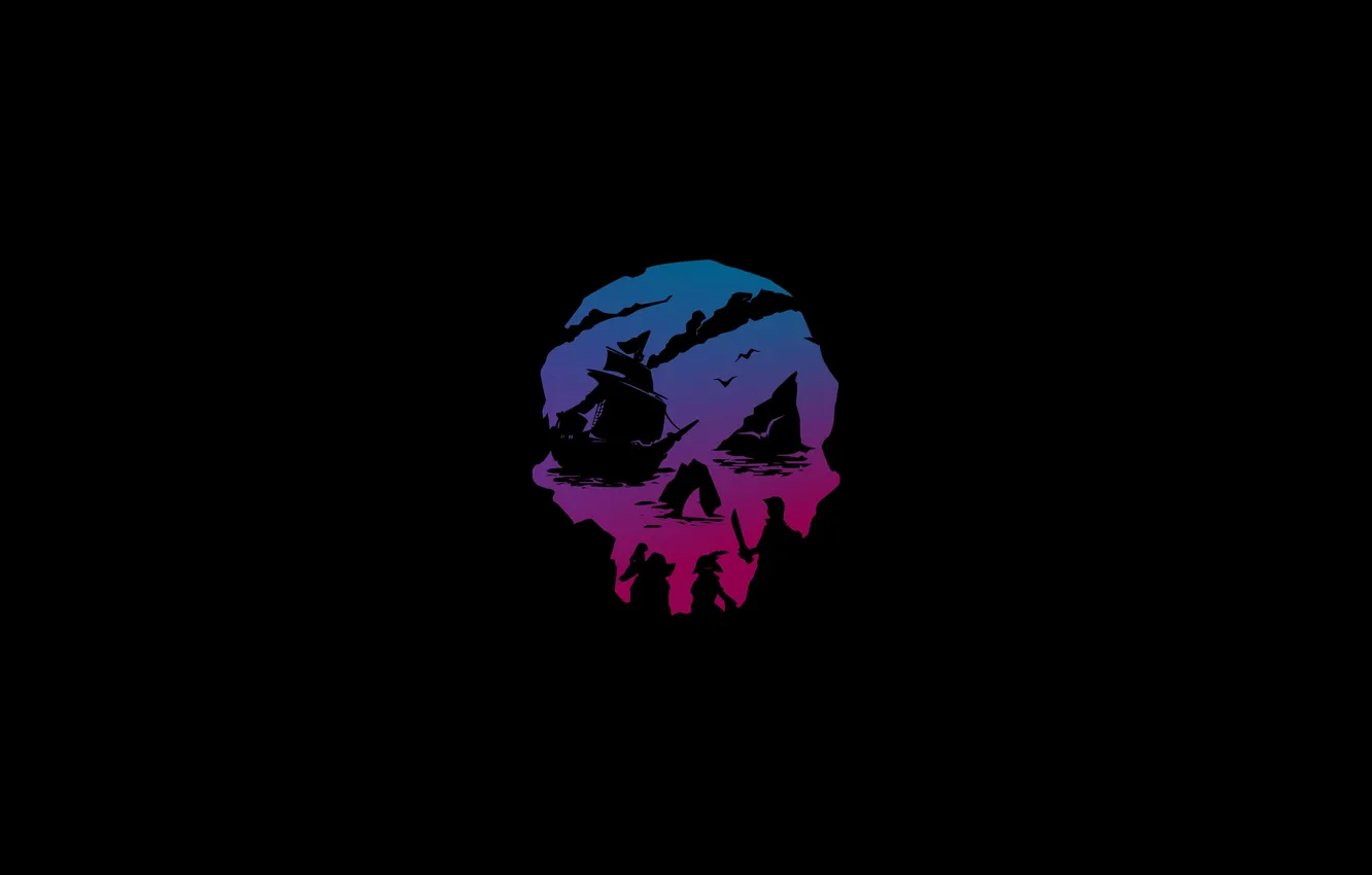 Photo wallpaper the dark background, the game, ship, skull, minimalism, pirate, sake, game