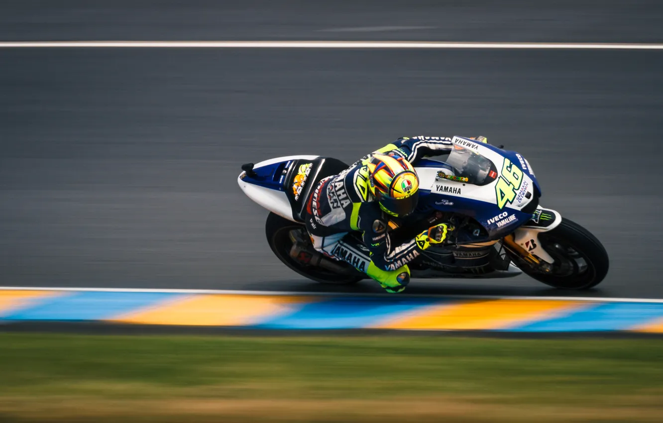 Photo wallpaper track, Moto, The Mans, turn, motorcycle, racer, Valentino Rossi, Valentino Rossi