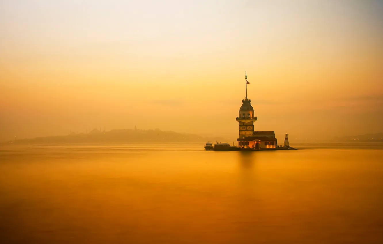 Photo wallpaper Strait, lighthouse, Istanbul, Turkey, The Bosphorus