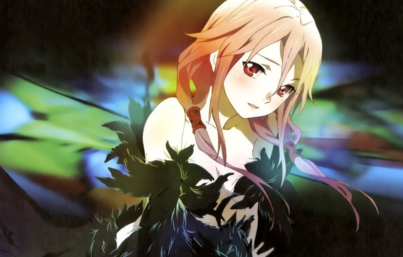 Photo wallpaper look, leaves, girl, anime, embarrassment, Inori