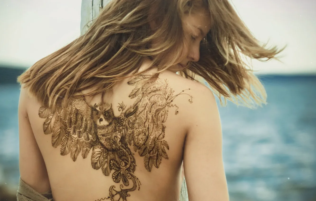 Photo wallpaper girl, pose, tattoo