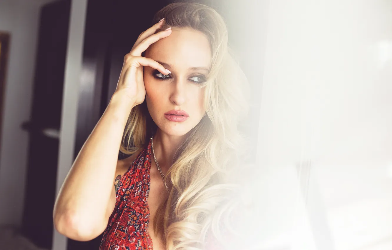 Photo wallpaper eyes, girl, light, face, hair, lips