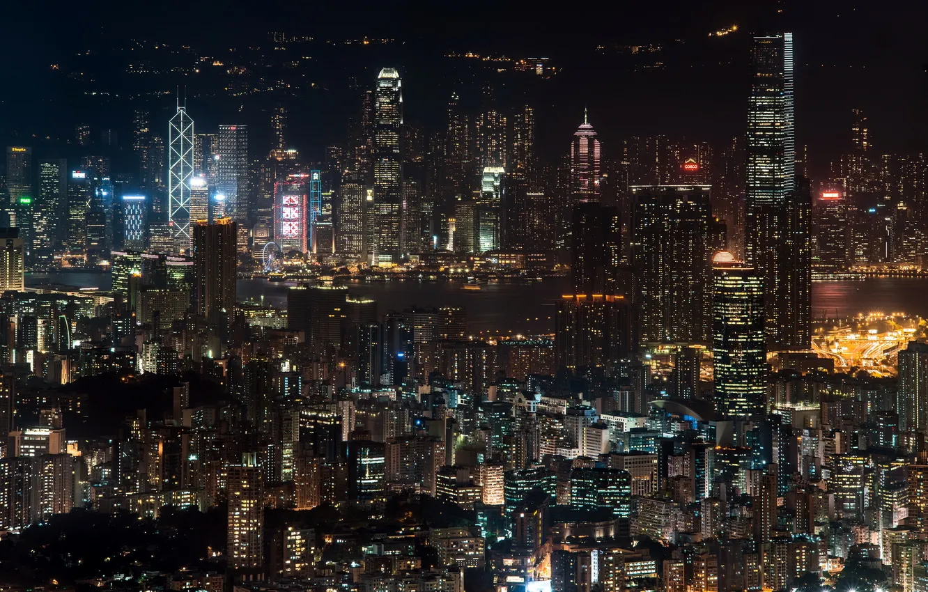 Photo wallpaper night, the city, Hong Kong
