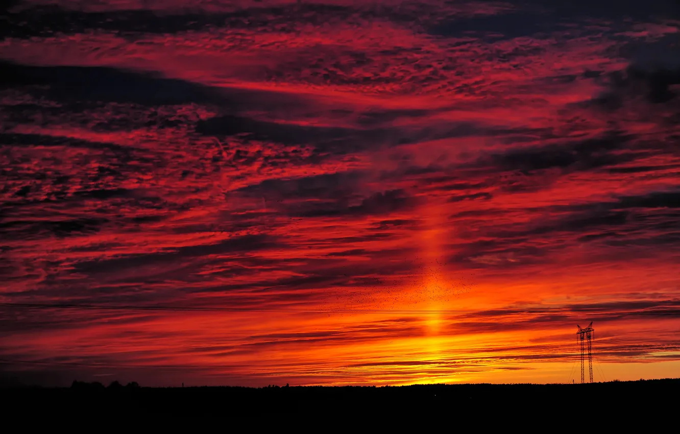 Photo wallpaper the sky, clouds, sunset, horizon, support, glow