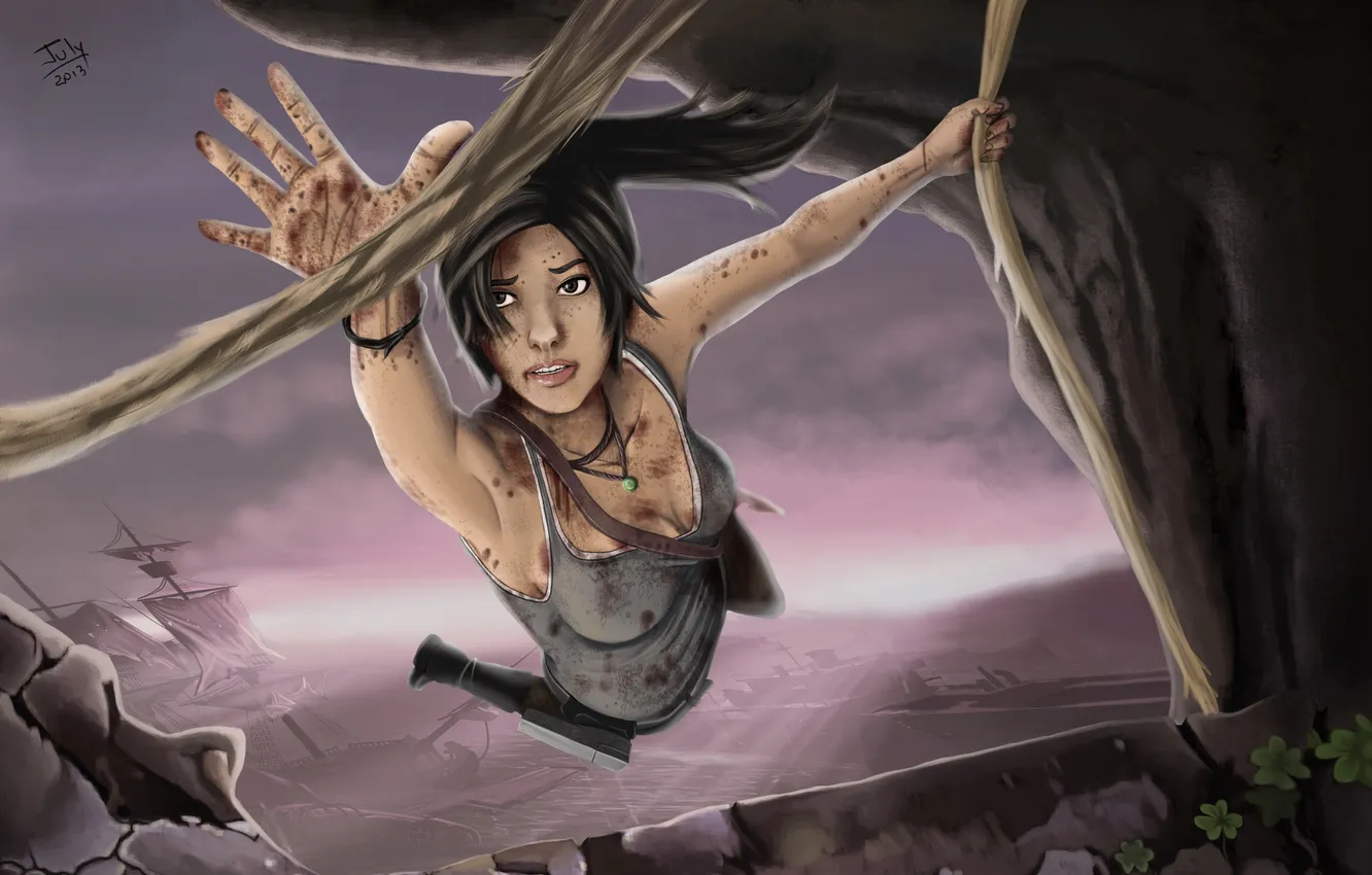Photo wallpaper girl, rope, Tomb Raider, Croft, Lara, prajak