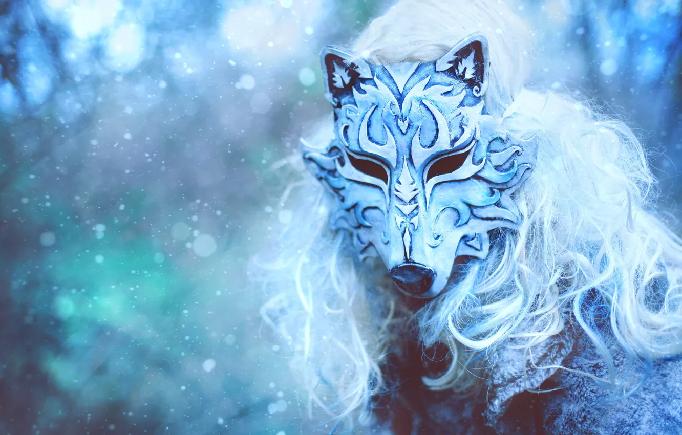 Photo wallpaper winter, girl, snow, nature, pose, style, blue, pattern