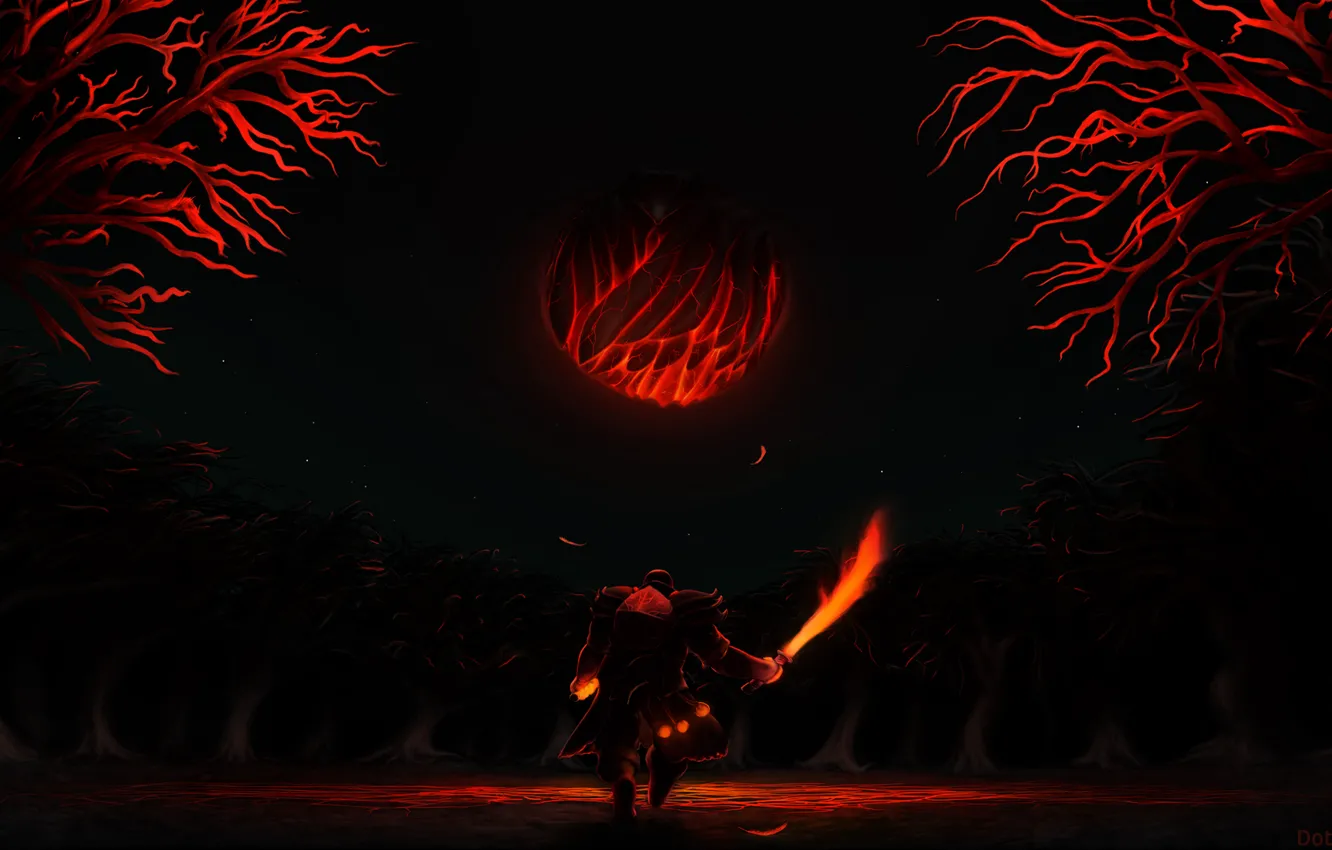 Photo wallpaper forest, eggs, sword, warrior, art, Phoenix, Phoenix, dota 2