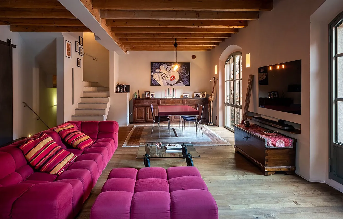 Photo wallpaper design, style, interior, Italy, Milan, Italy, living room, dining room