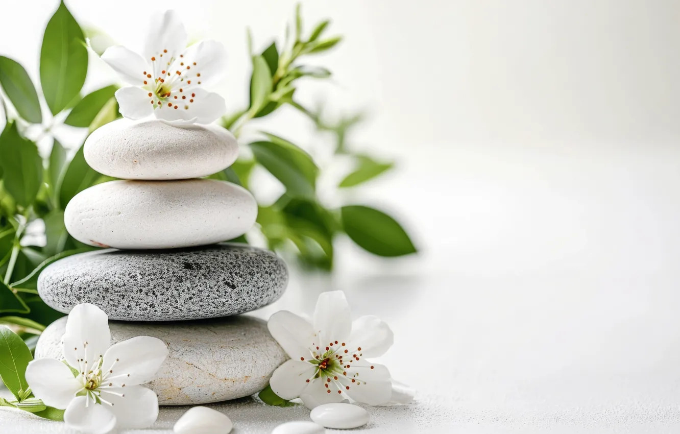 Photo wallpaper flowers, stones, AI art, neural network
