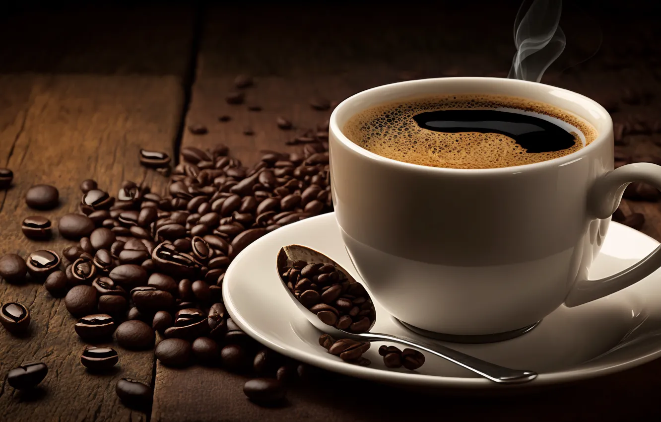 Photo wallpaper the dark background, table, Board, coffee, mug, Cup, drink, placer