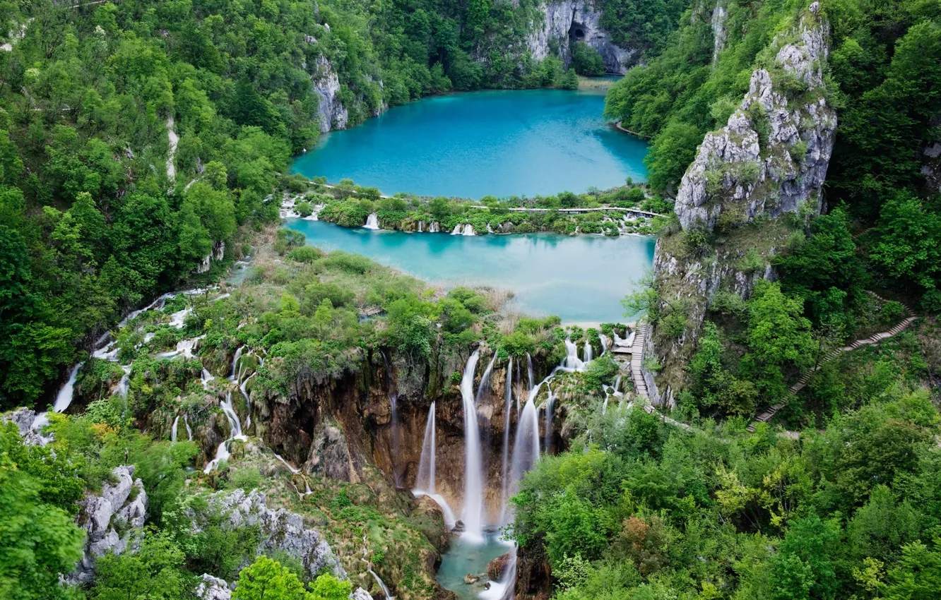 Photo wallpaper forest, rocks, waterfall, Croatia, reserve, Plitvice lakes
