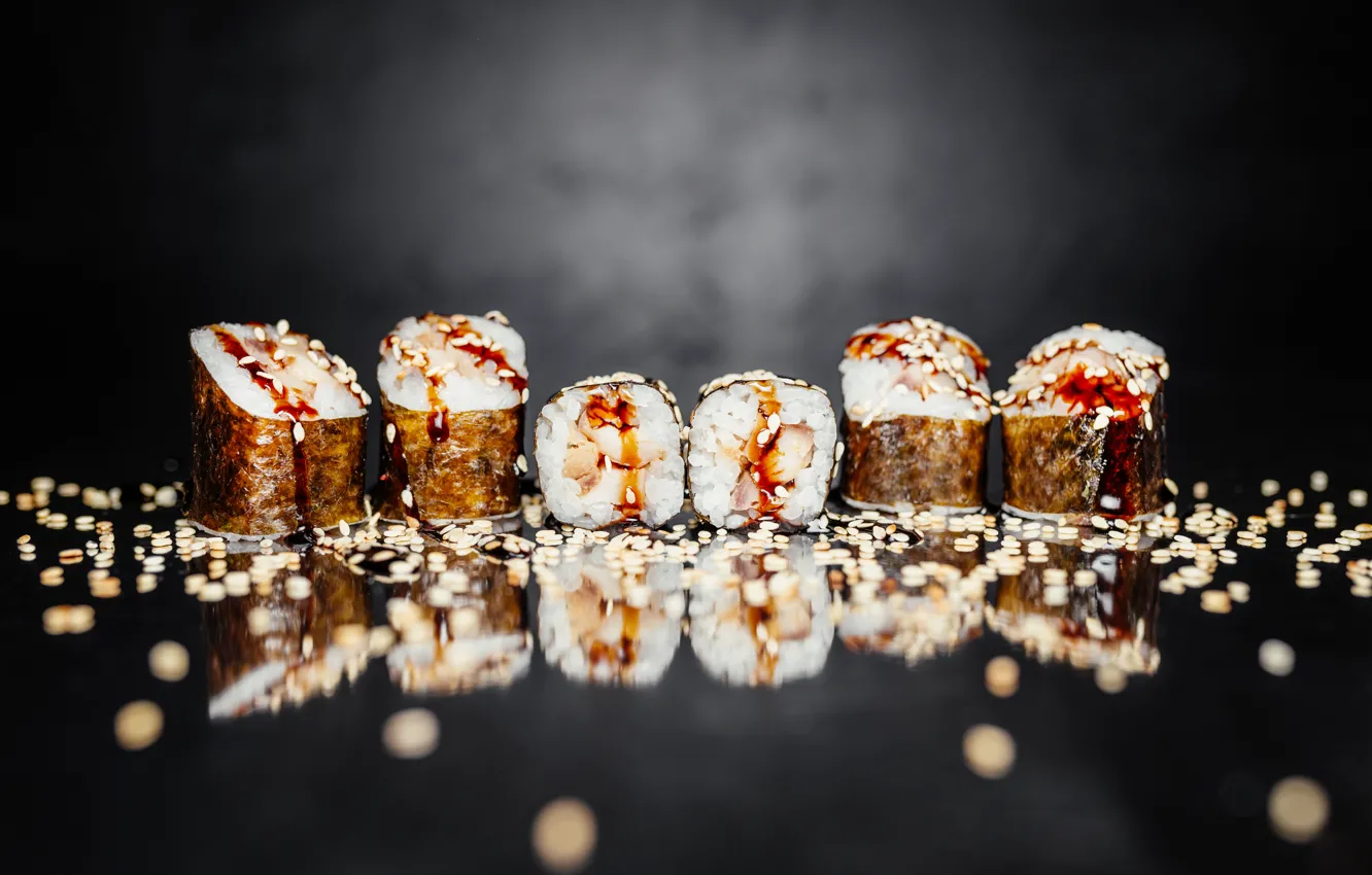 Photo wallpaper Japan, figure, food, sushi, sushi, rice, seafood, roll