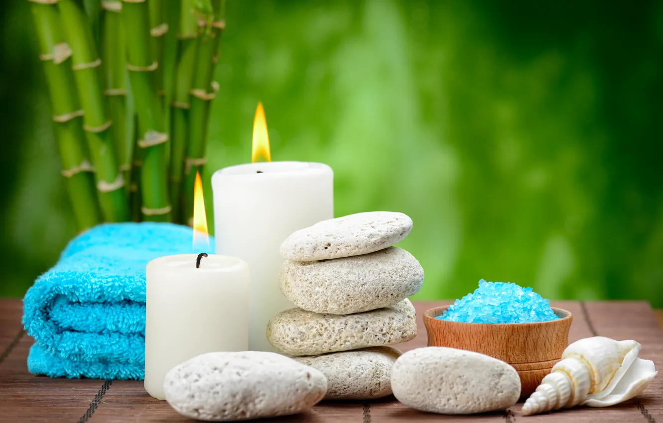 Photo wallpaper stones, Spa, stones, bamboo, candles, spa, salt, zen