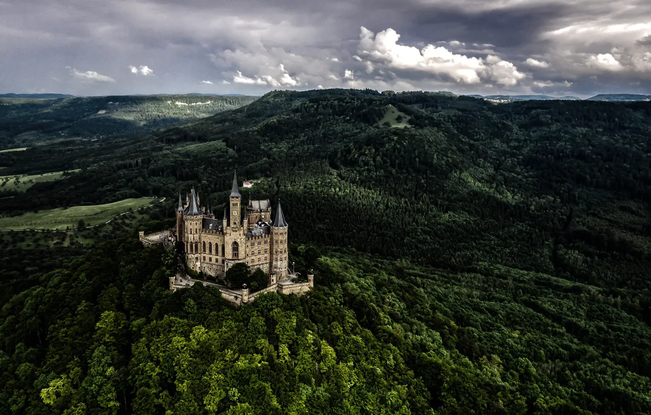 Photo wallpaper forest, mountains, castle, Germany, Hohenzollern, Baden-Württemberg