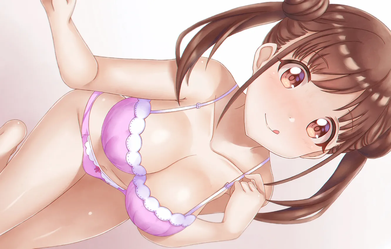 Photo wallpaper girl, sexy, lingerie, bra, cleavage, panties, long hair, brown hair