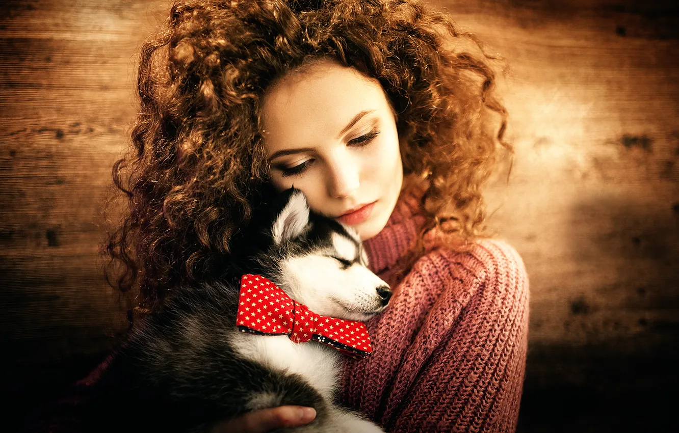 Photo wallpaper girl, dog, Serg Piltnik