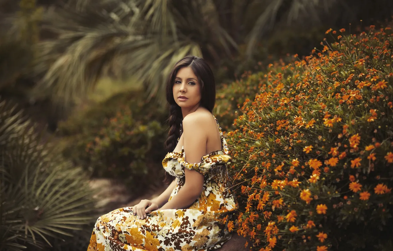 Photo wallpaper summer, girl, flowers, face, hair
