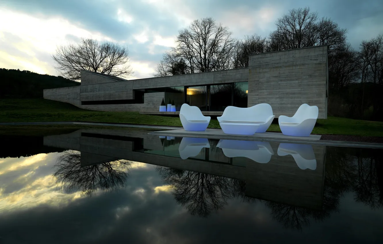 Photo wallpaper Villa, the evening, pool