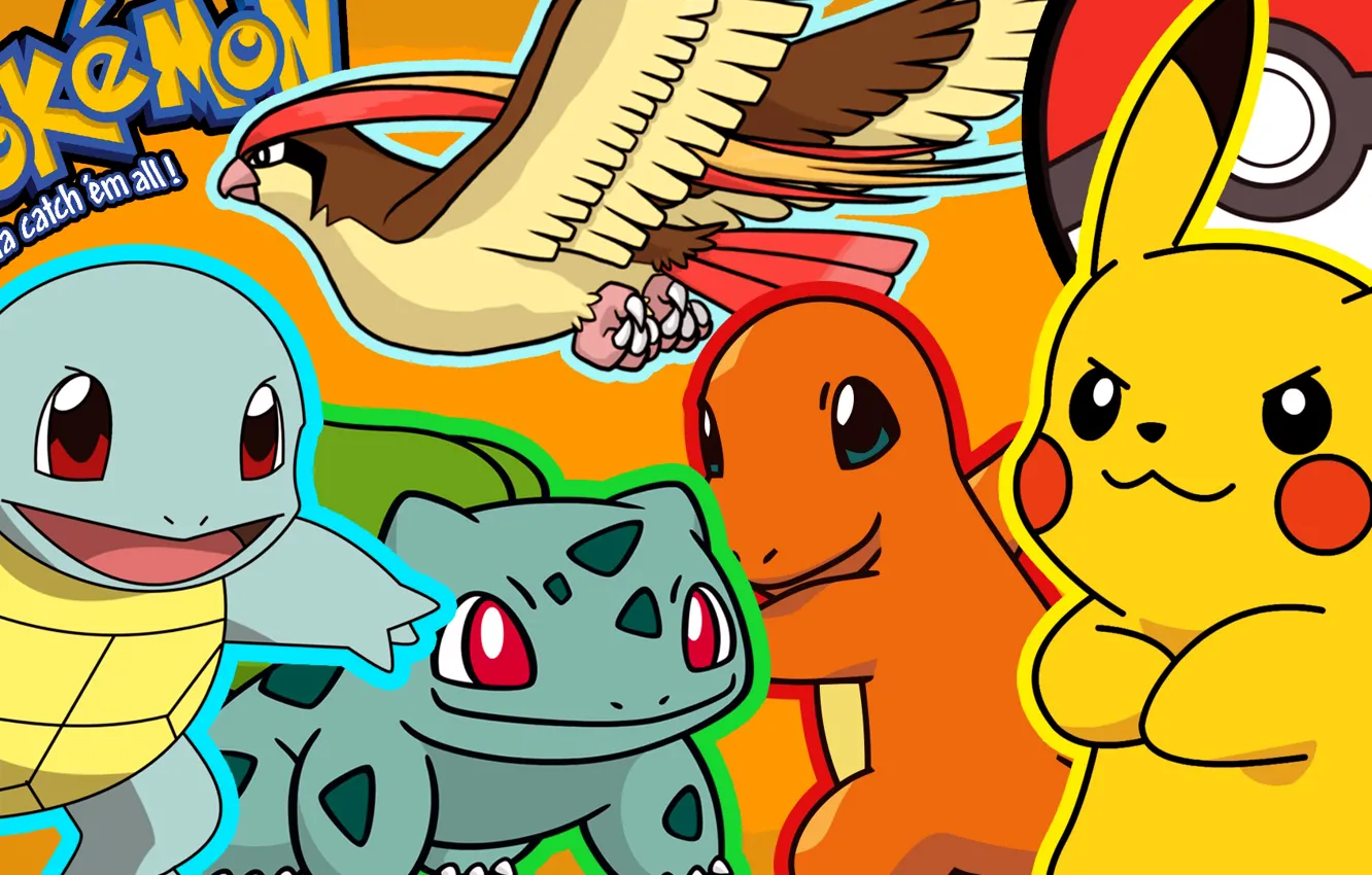 Photo wallpaper Pikachu, pokemon, pokemon, Pikachu, bulbasaur, squirtle, squirtle, charmander