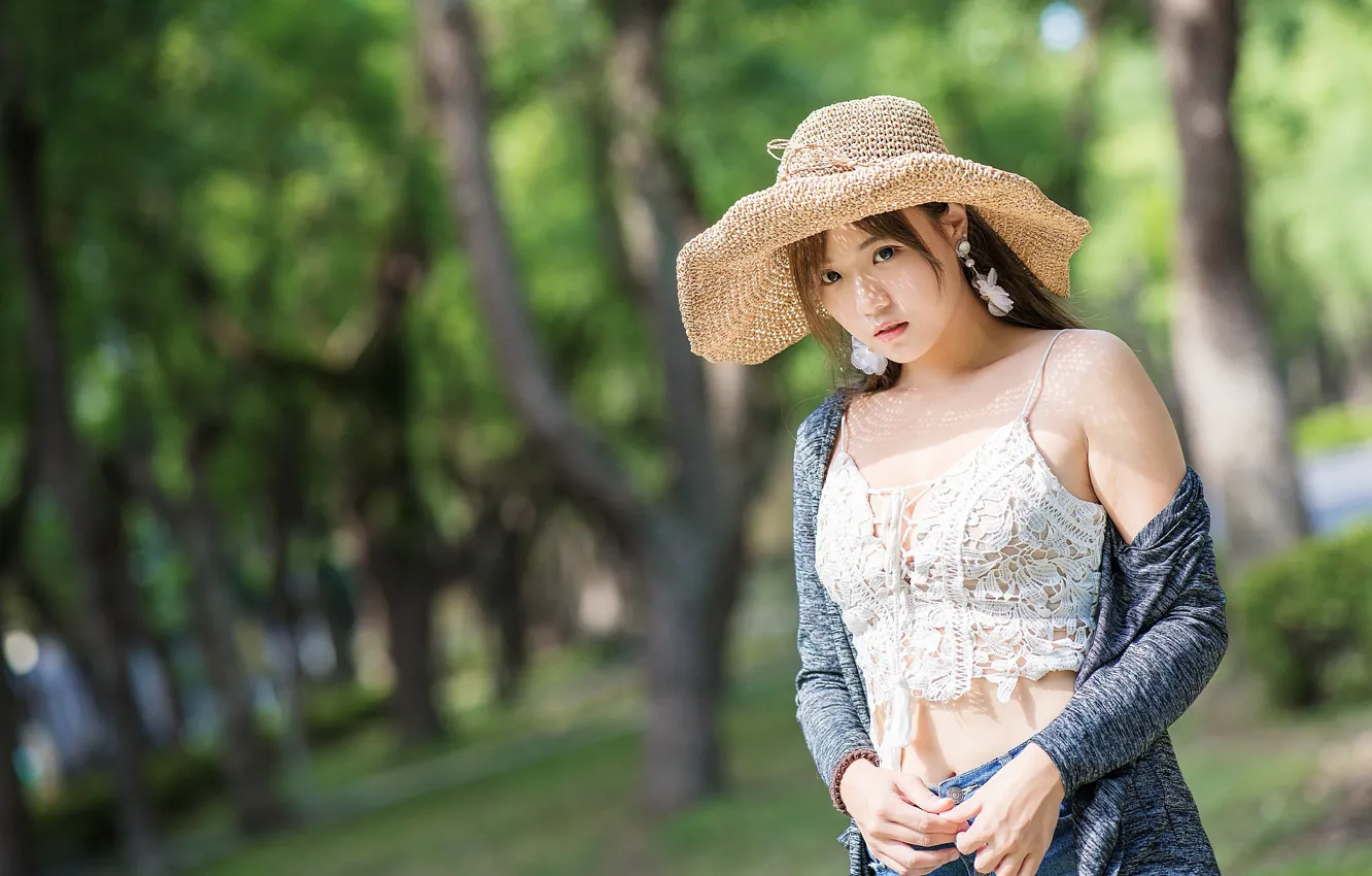 Photo wallpaper look, girl, hat, Asian, cutie