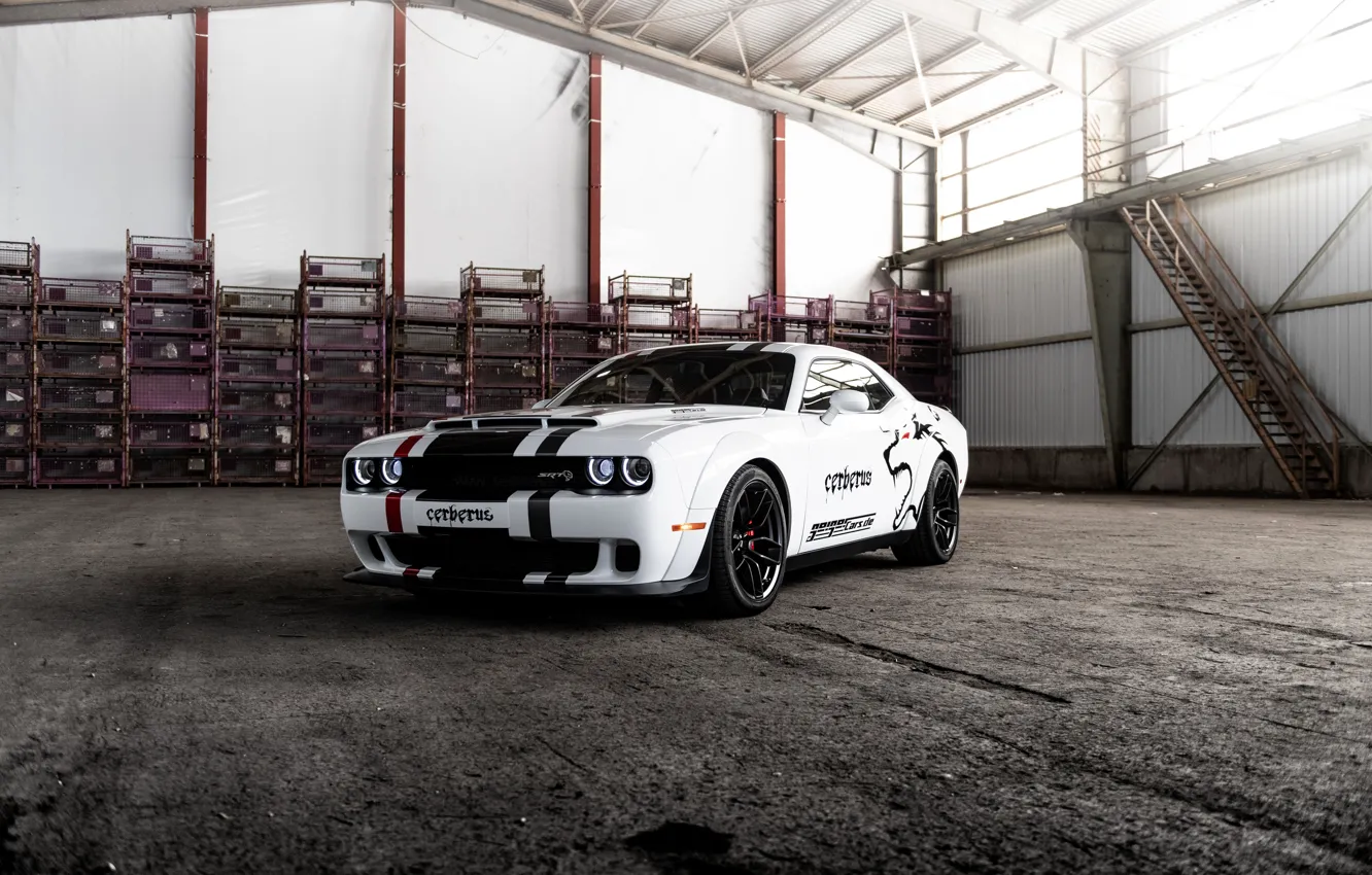 Photo wallpaper white, Dodge, Challenger, the room, GeigerCars, 2019, SRT Hellcat Cerberus