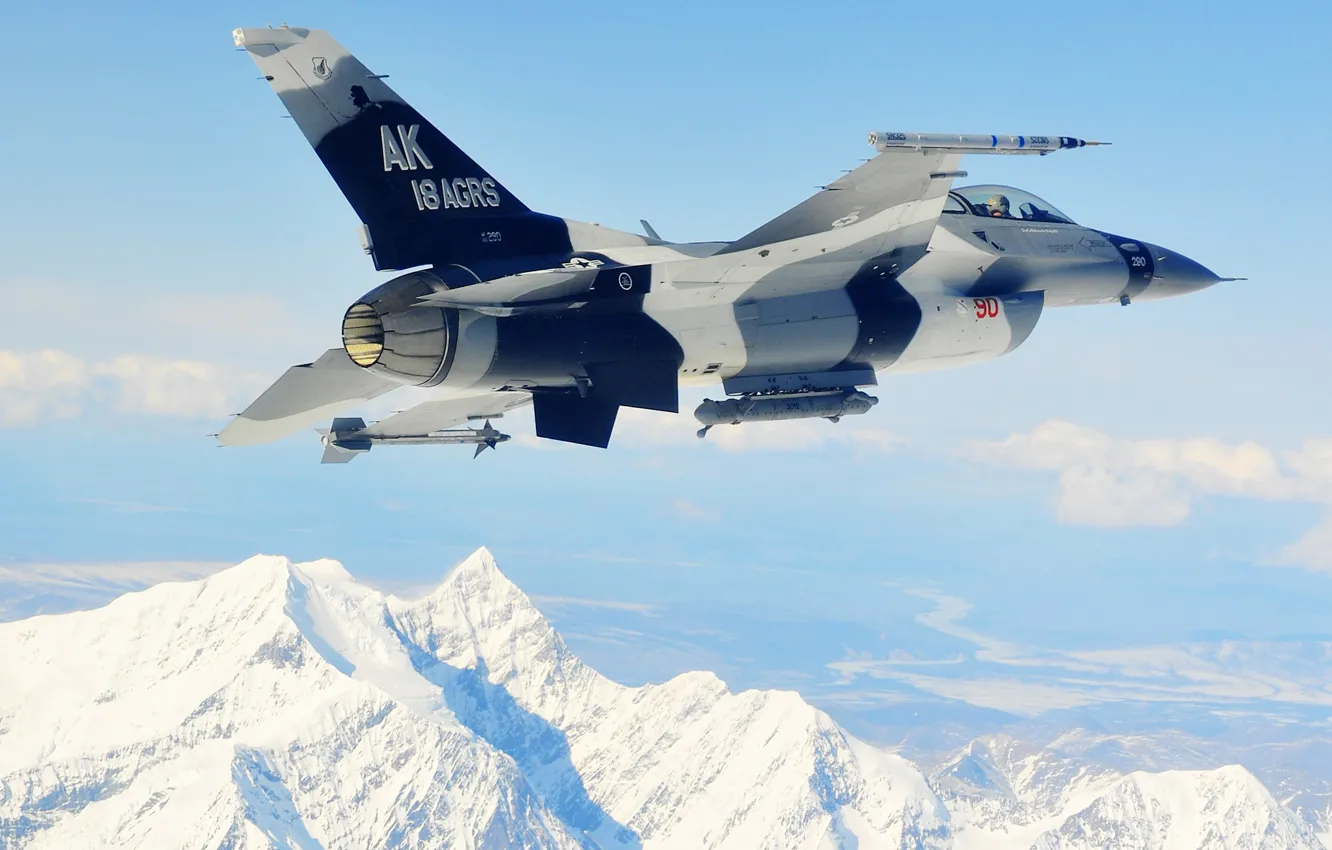 Photo wallpaper mountains, fighter, flight, F-16, Fighting Falcon, multipurpose, "Fighting Falcon"