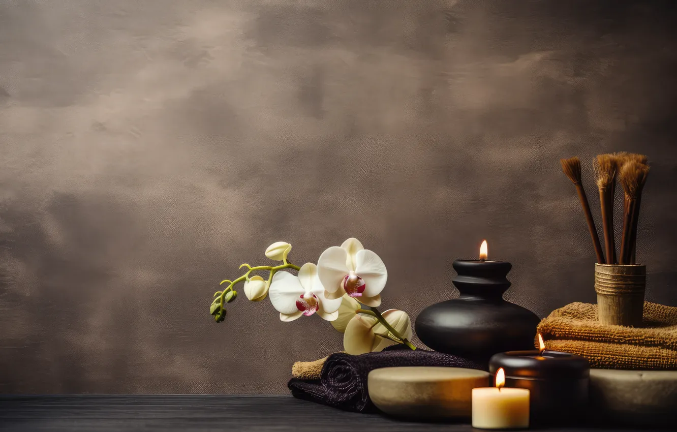 Photo wallpaper flowers, stones, still life, AI art, neural network