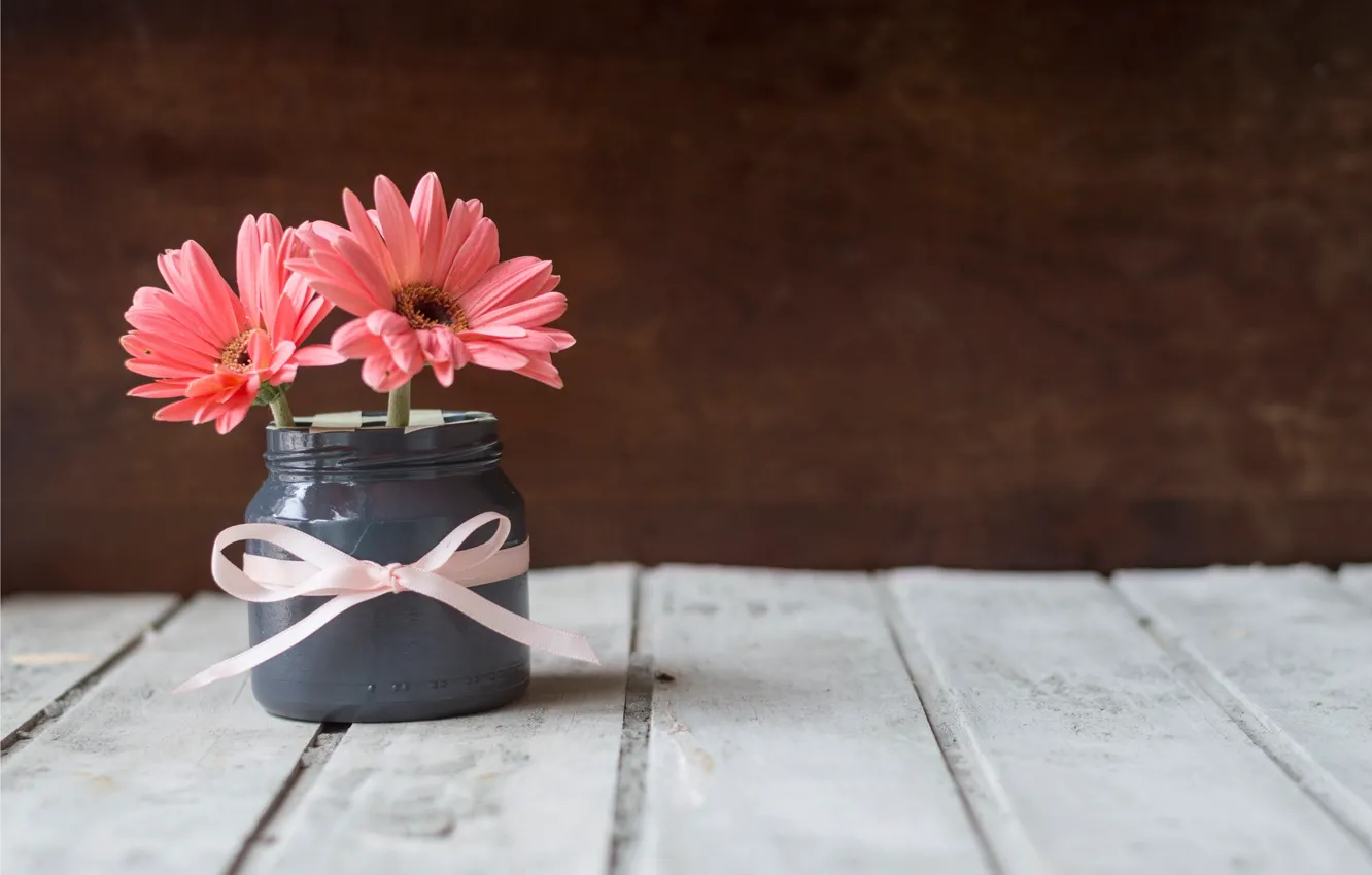 Photo wallpaper tape, Bank, chrysanthemum, wood, pink, flowers, mug