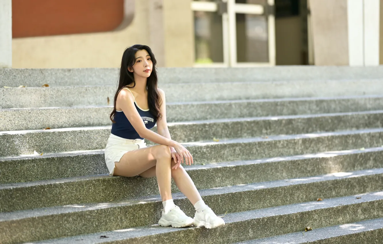 Photo wallpaper pose, model, skirt, portrait, makeup, Mike, figure, brunette