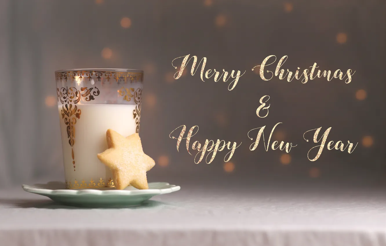 Photo wallpaper glass, background, holiday, the inscription, cookies, Christmas, New year, drink