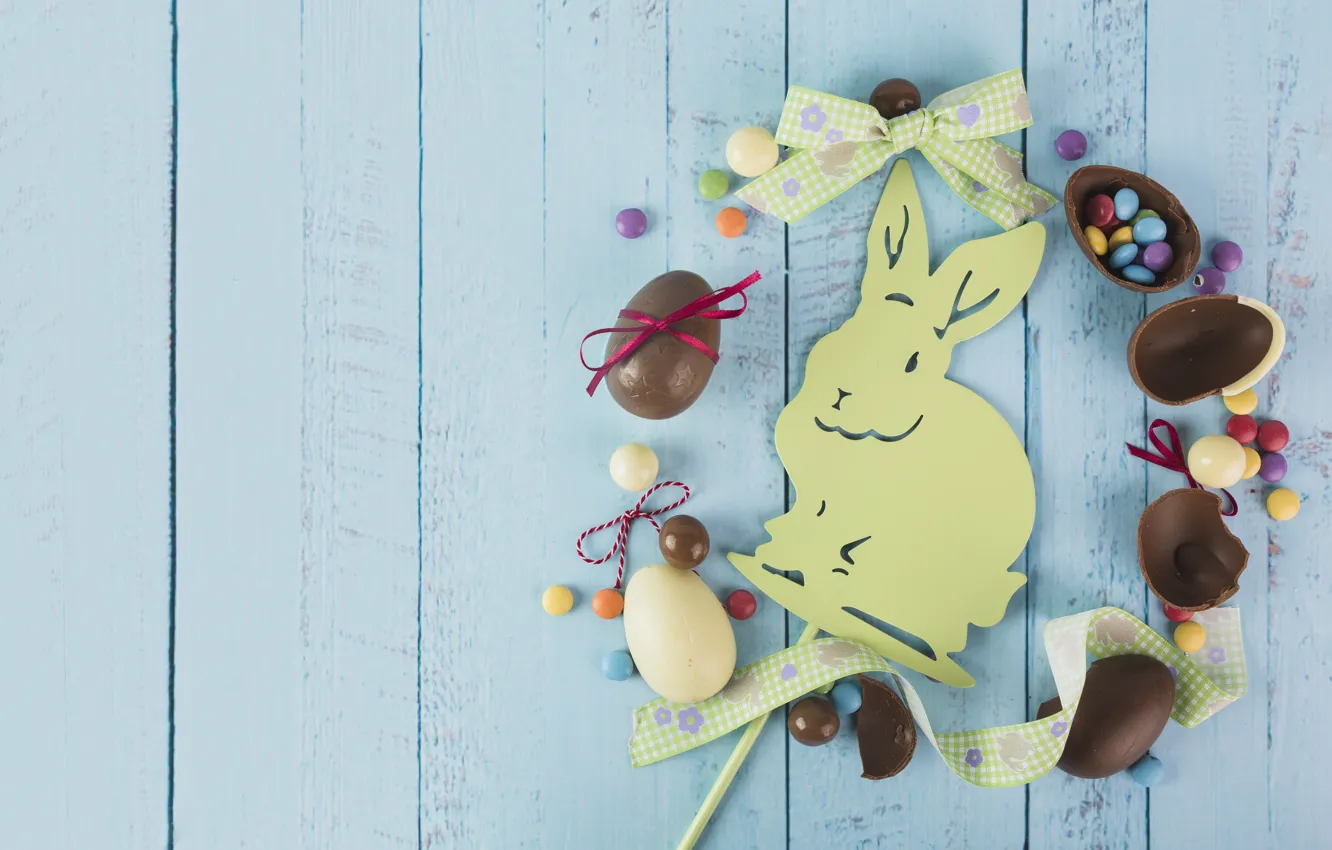 Photo wallpaper holiday, rabbit, candy, Easter, chocolate eggs