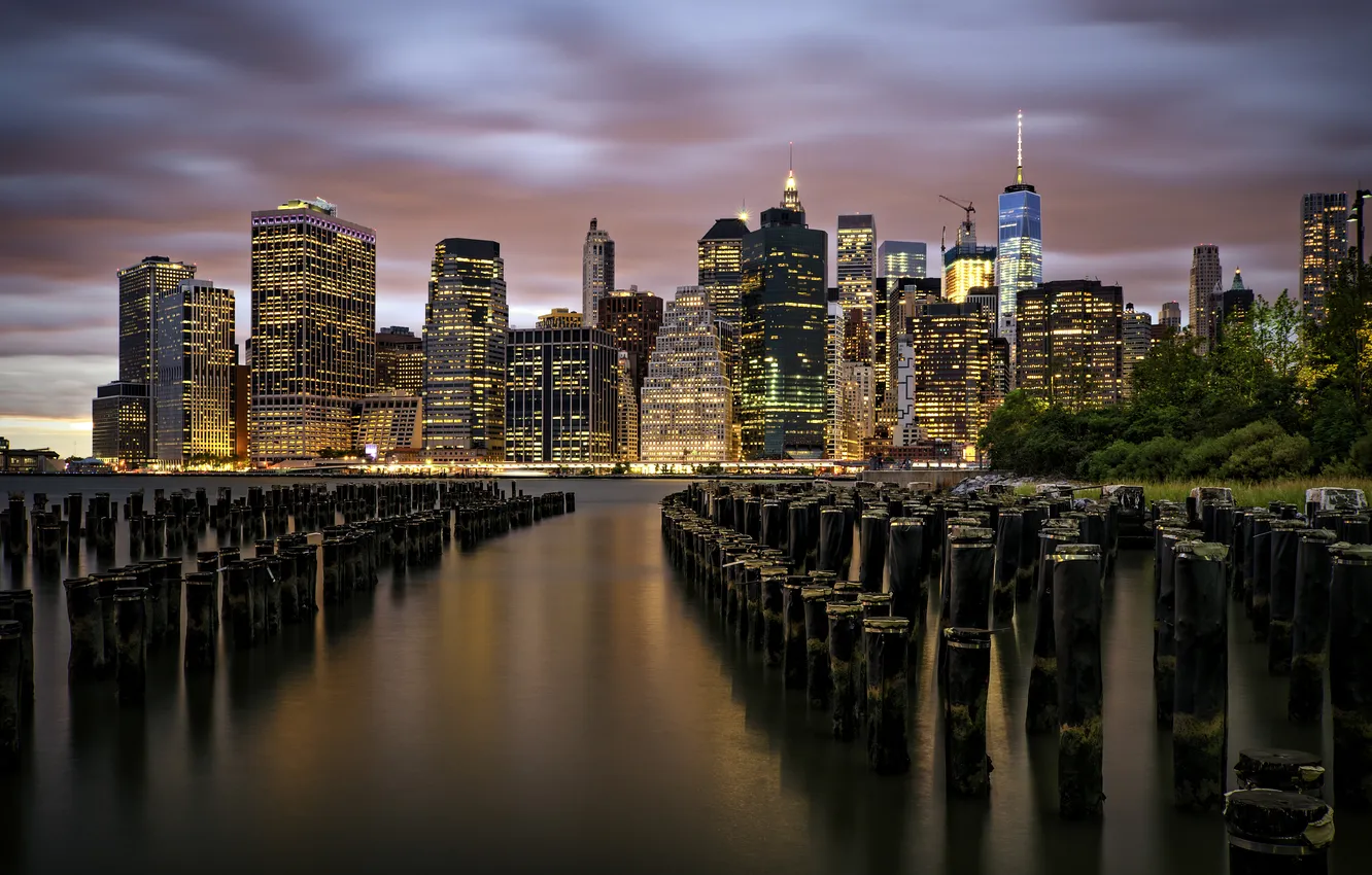 Photo wallpaper night, the city, lights, new York, USA, Manhattan