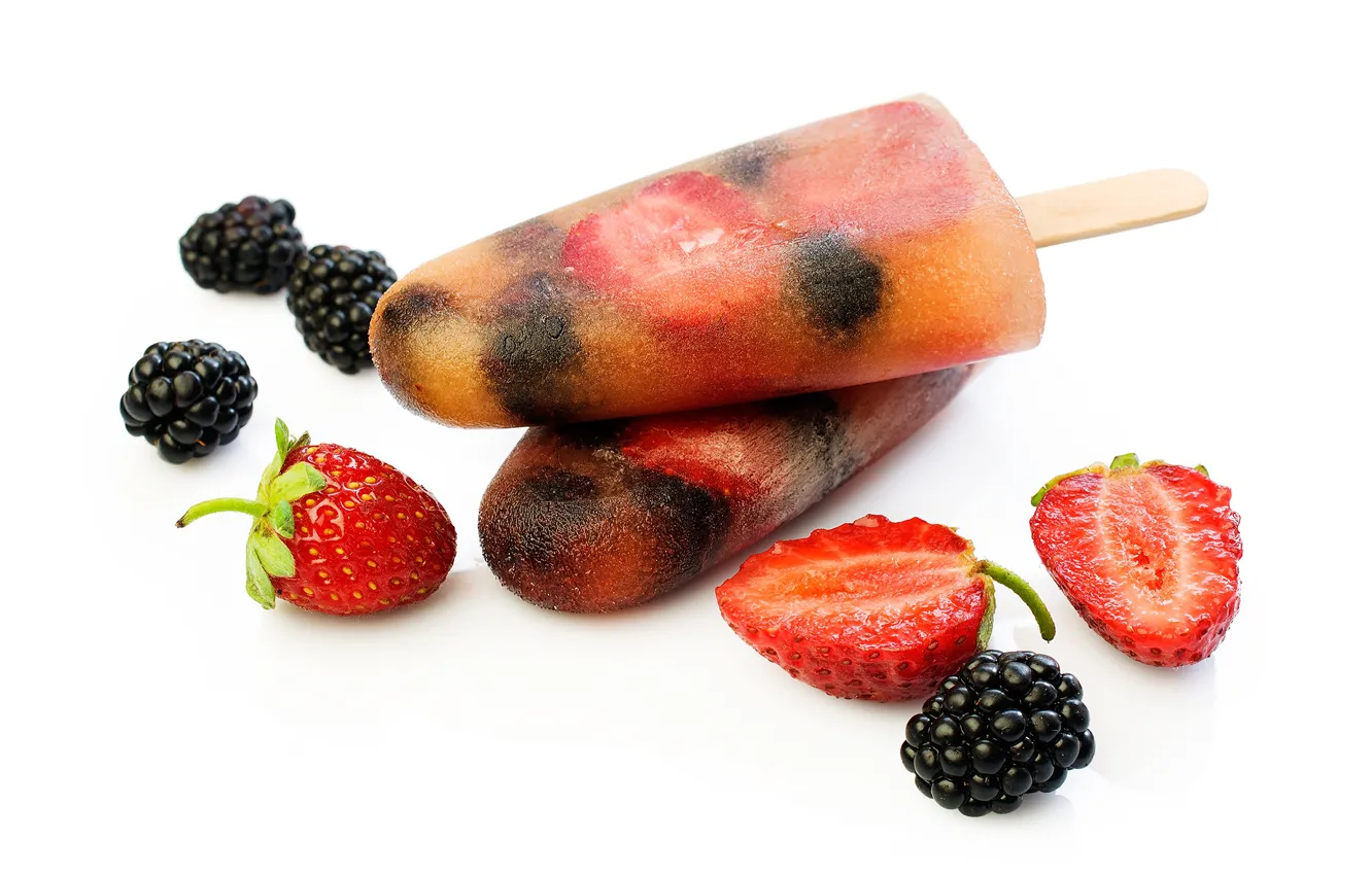 Photo wallpaper ice, berries, strawberry, ice cream, BlackBerry, strawberry, sweets, blackberry