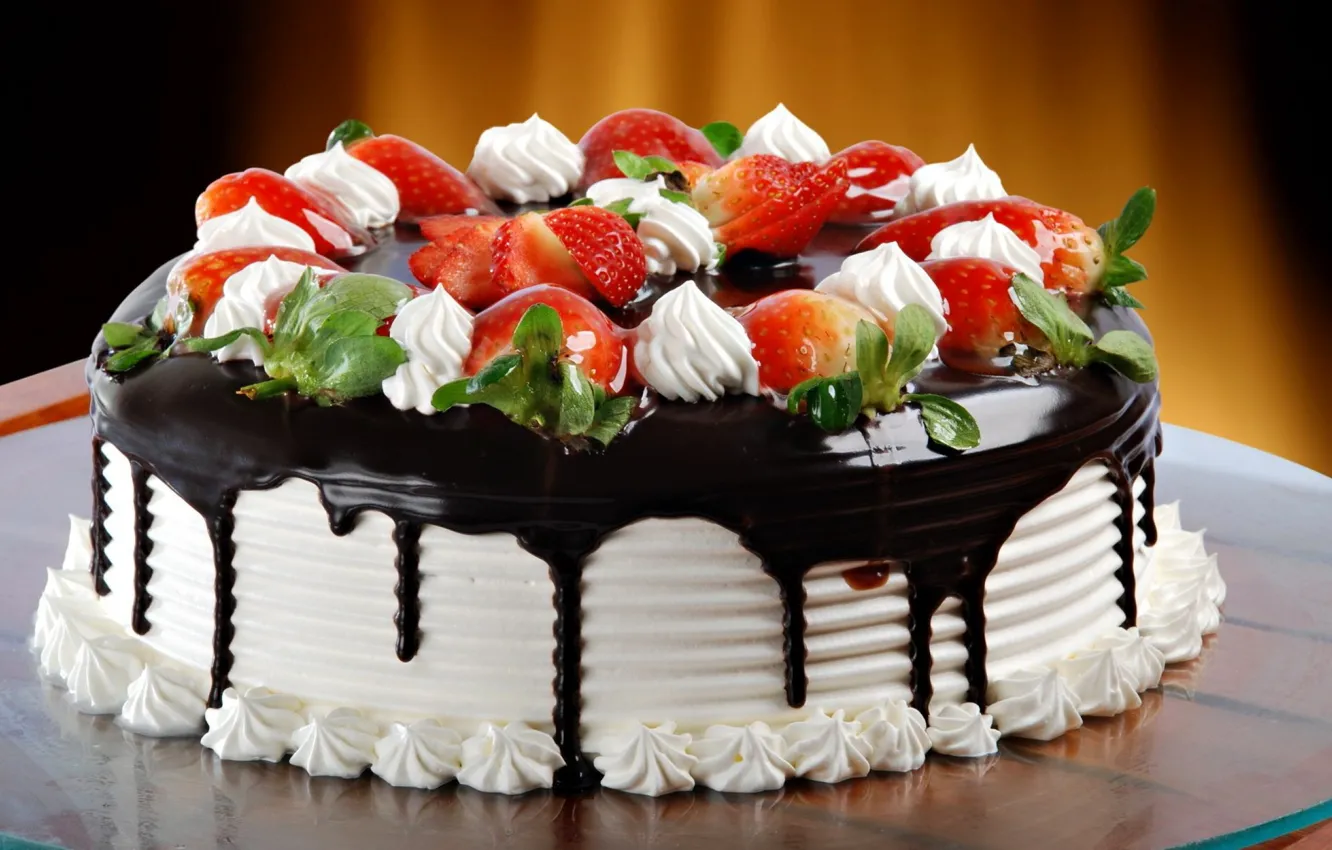 Photo wallpaper chocolate, strawberry, cake, cream
