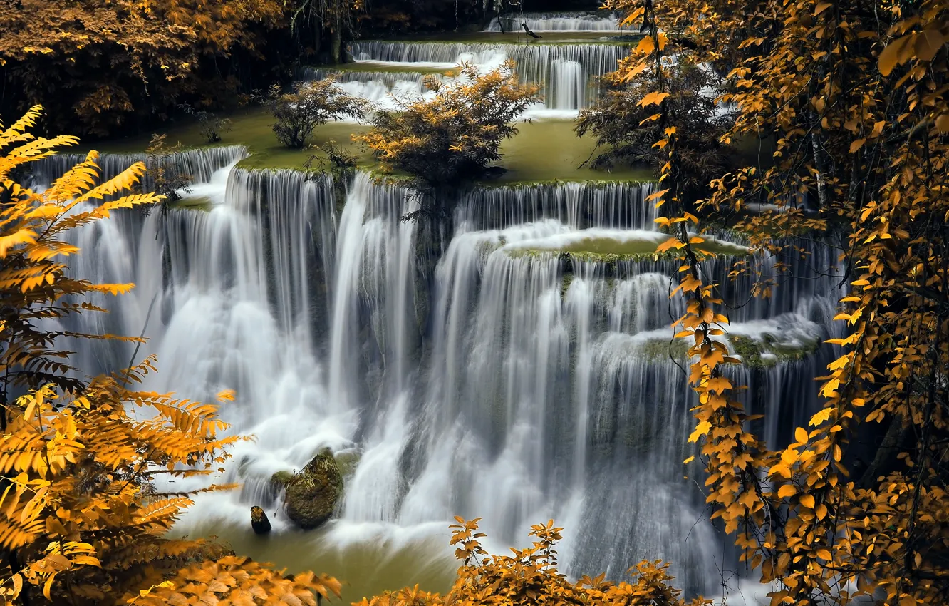 Photo wallpaper photo, Nature, Autumn, Waterfalls