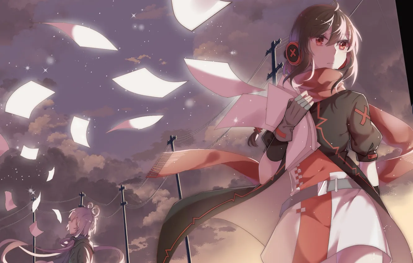Photo wallpaper The evening, Girls, Paper, Leaves, Vocaloid