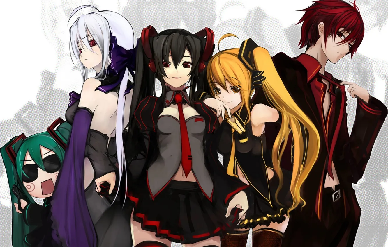 Photo wallpaper girl, headphones, art, microphone, guy, vocaloid, bow, Vocaloid