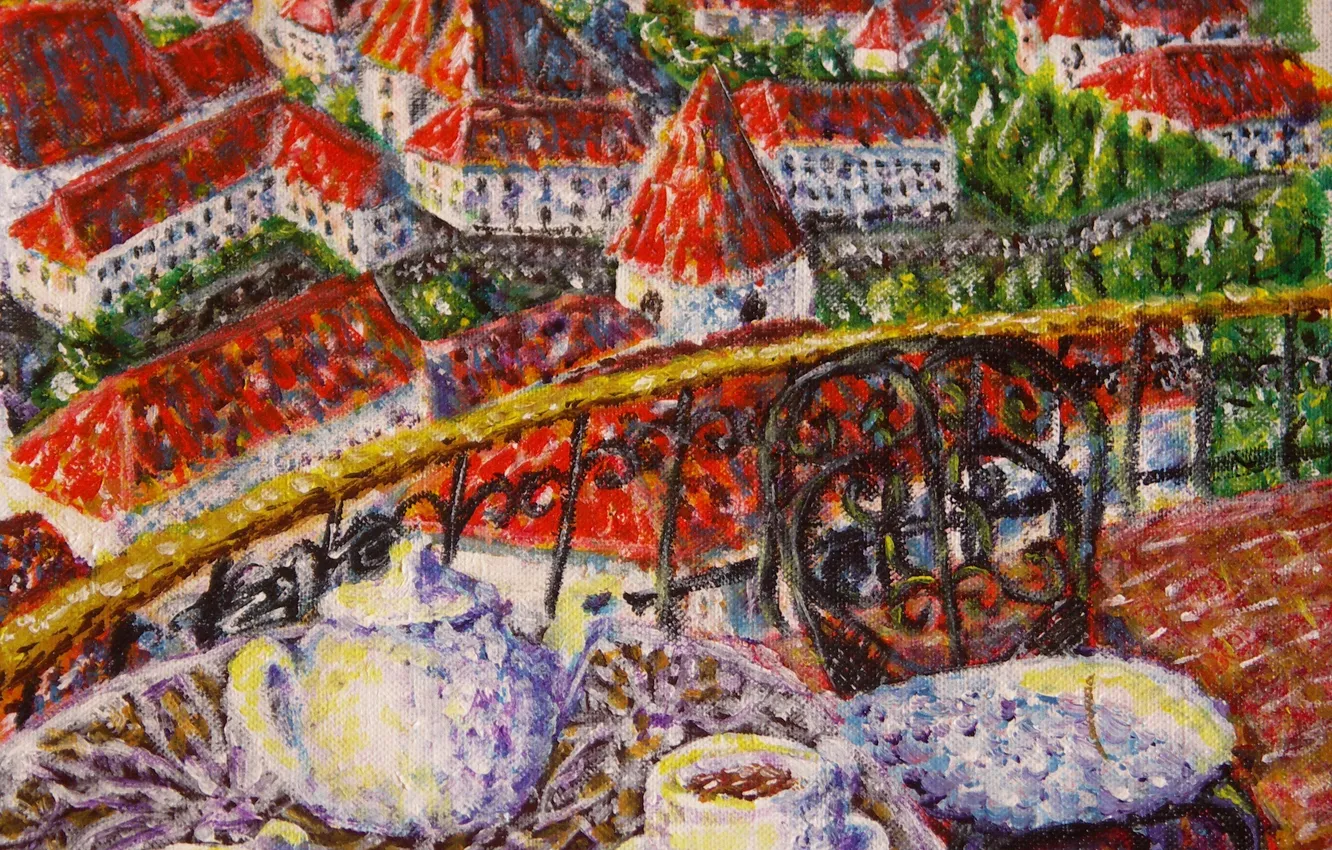 Photo wallpaper picture, canvas, acrylic, the artist M. Tarakanova, "The view from the tea party"