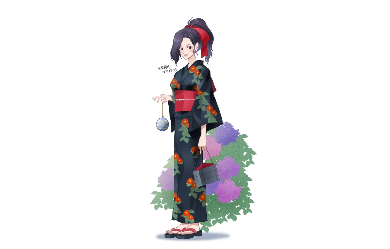Photo wallpaper girl, flowers, yukata, Boku no Hero Academy, My hero Academy, Presence Of Momo