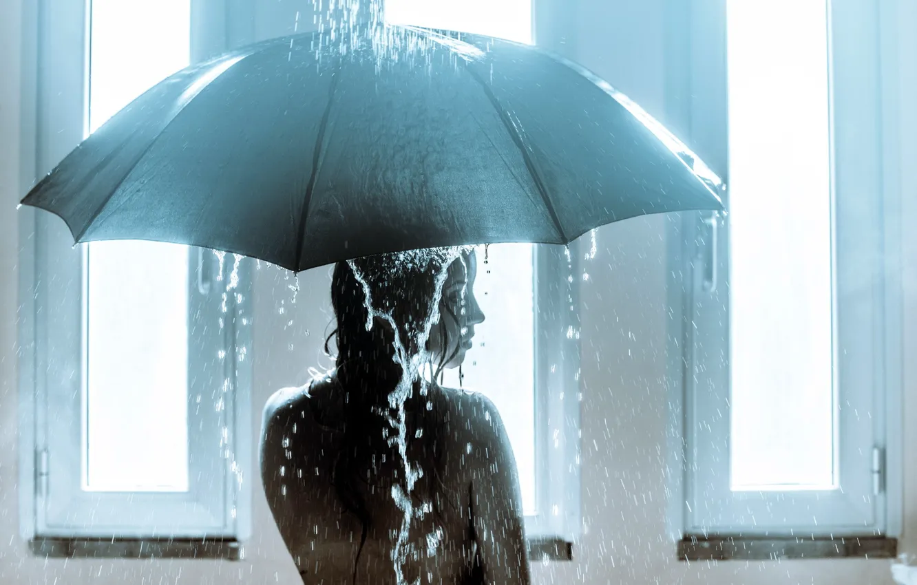 Photo wallpaper girl, rain, umbrella