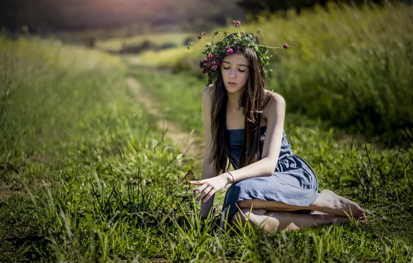 Photo wallpaper field, summer, girl