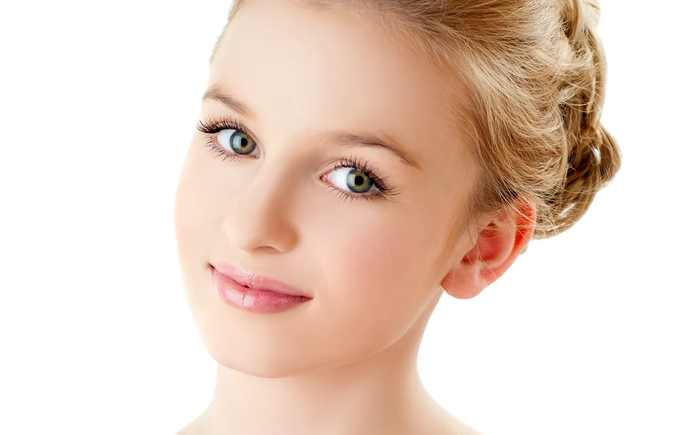 Photo wallpaper look, girl, face, eyelashes, smile, background