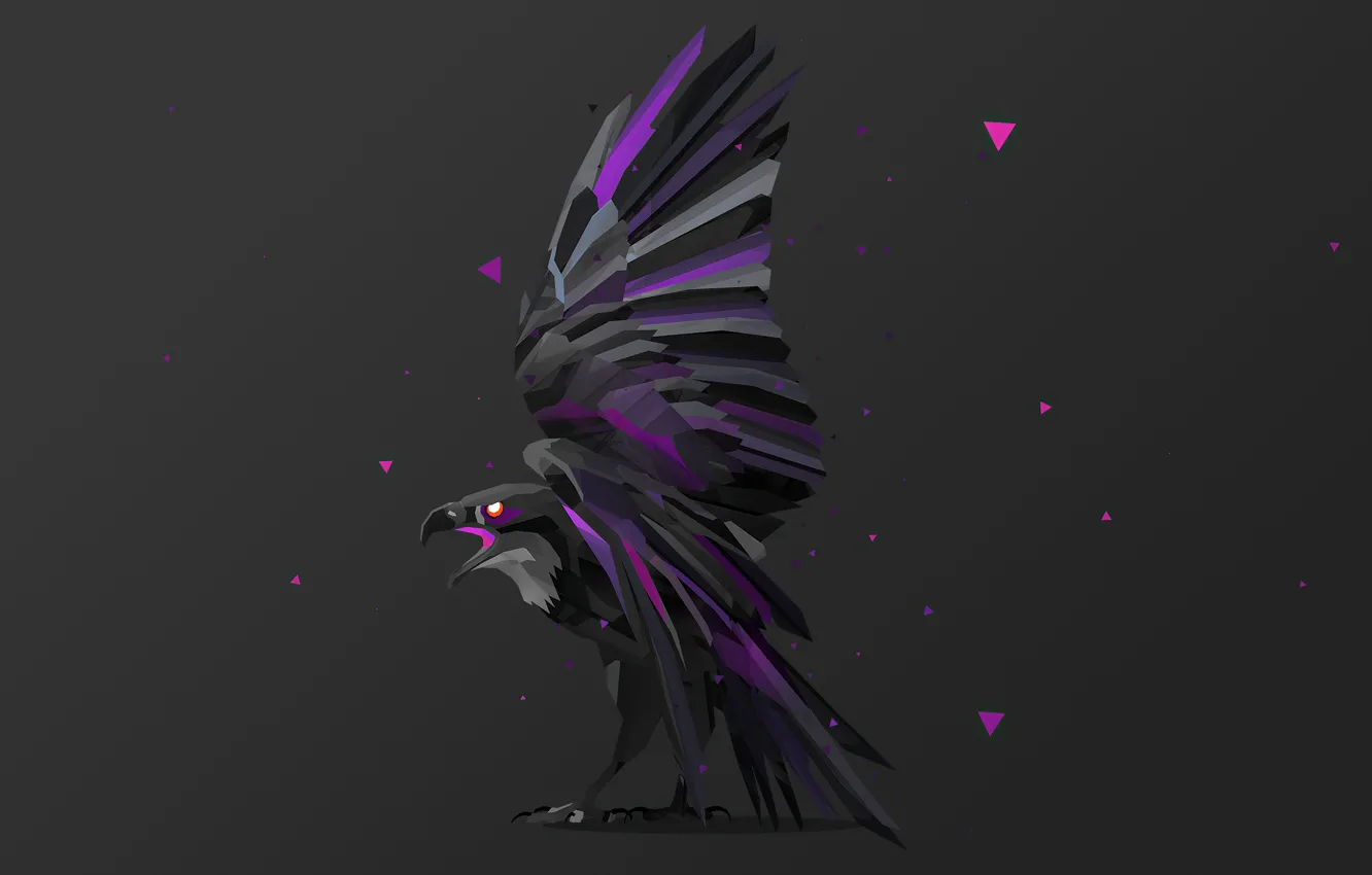 Photo wallpaper bird, Raven, bird, raven, dark gray background, computer art, flap, fractal art