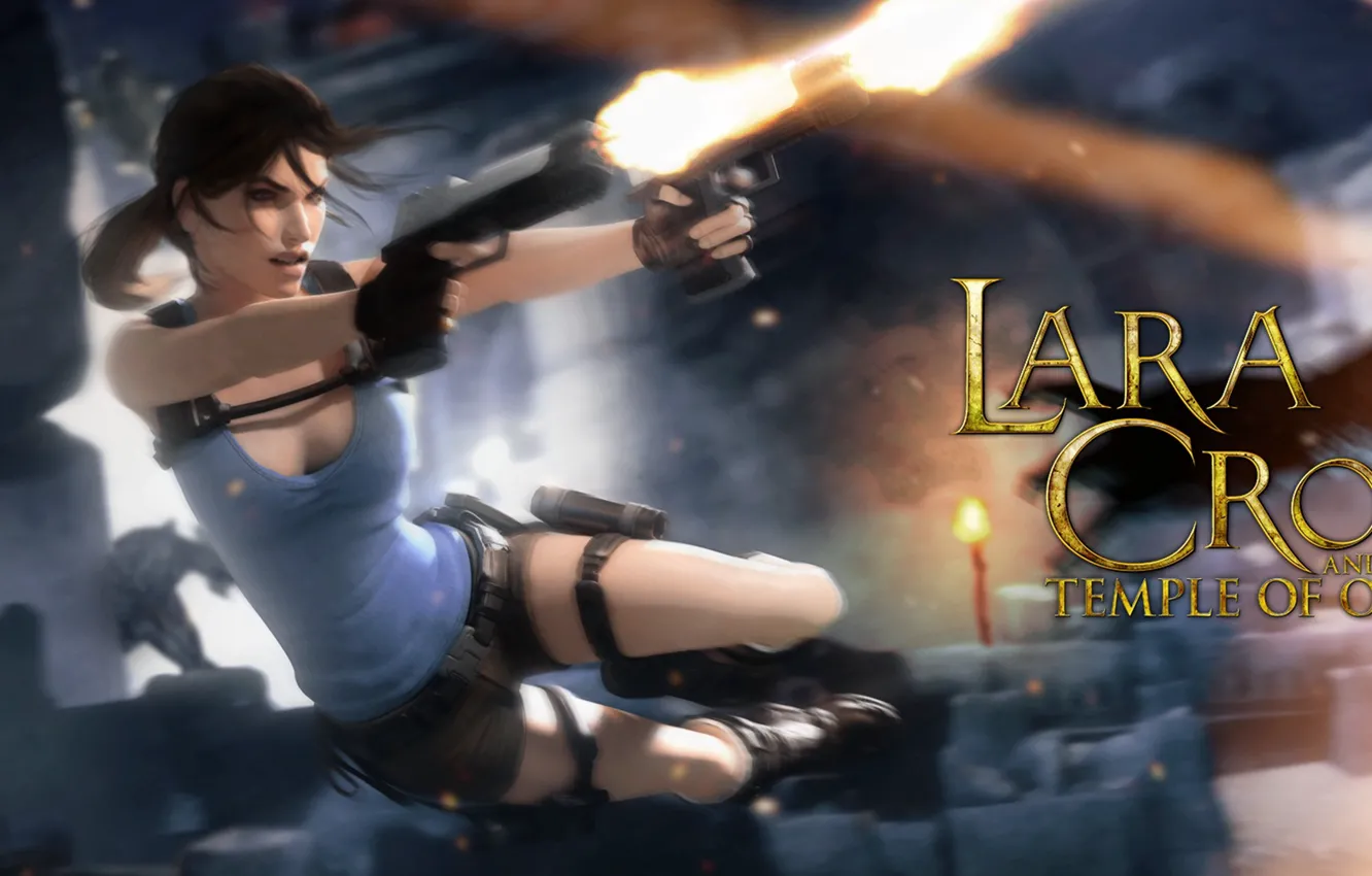 Photo wallpaper girl, gun, jump, Tomb Raider, Lara Croft, Lara Croft and the Temple Of Osiris, temple …