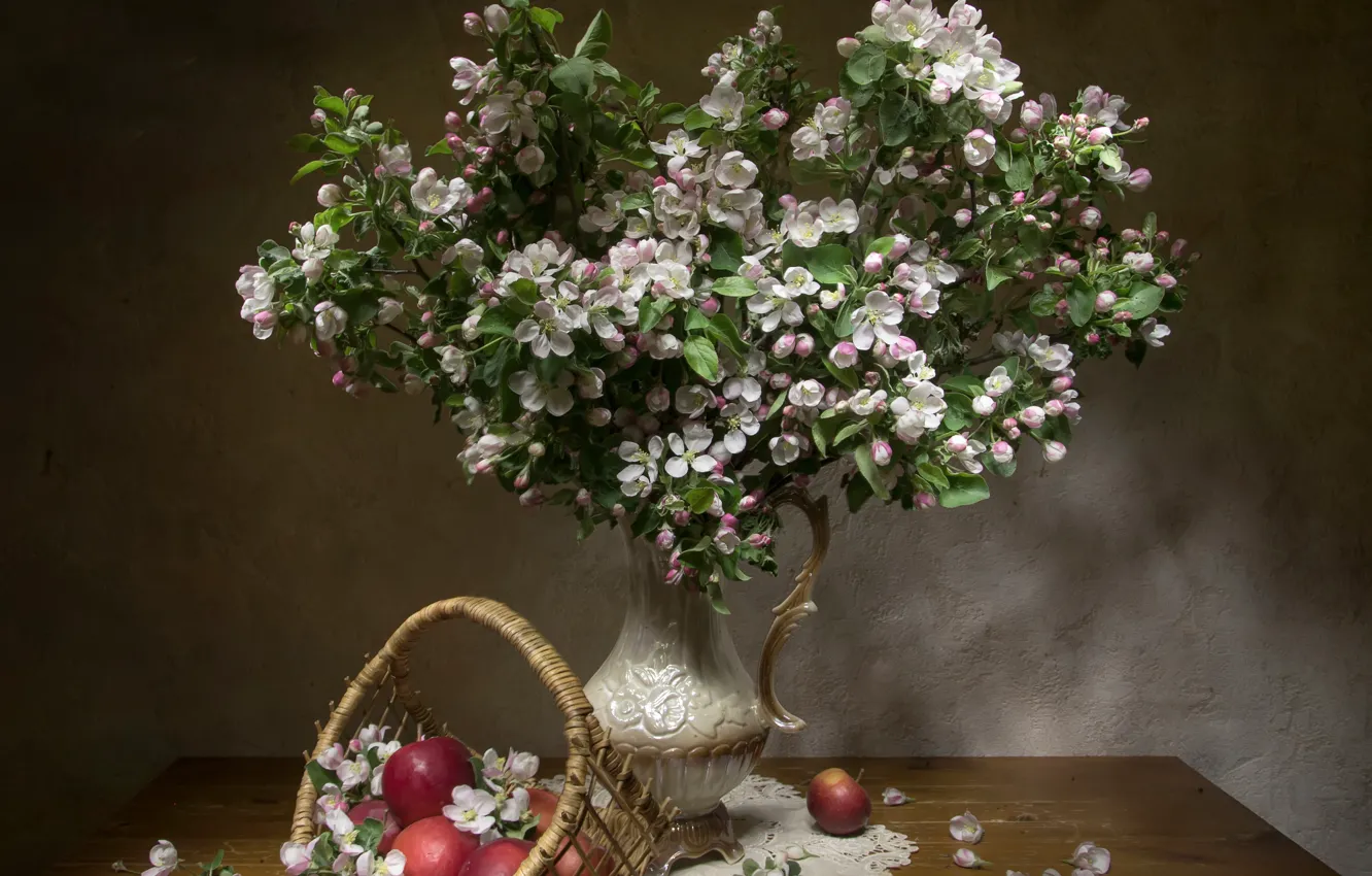 Photo wallpaper flowers, apples, bouquet, still life, Apple blossoms