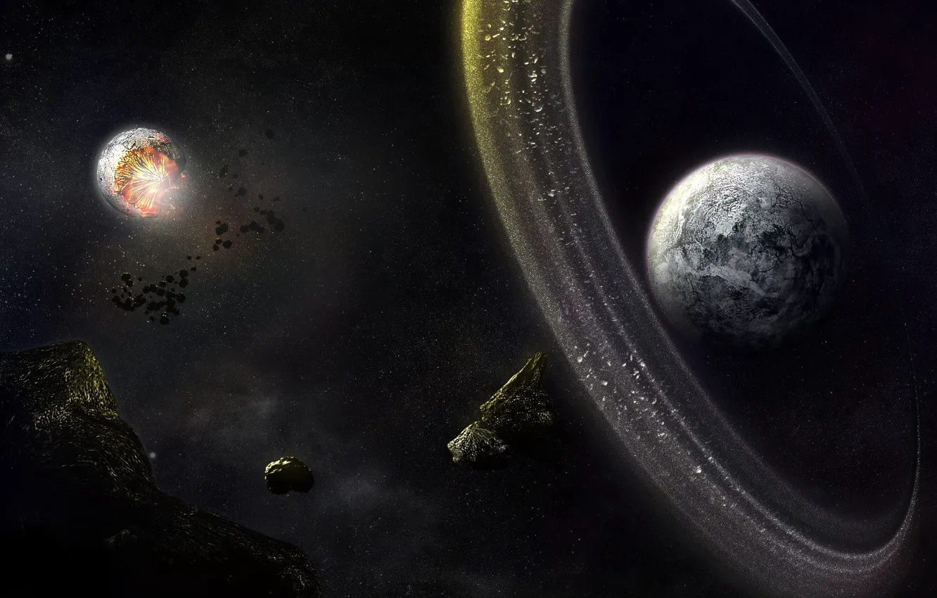Photo wallpaper planet, asteroids, belt