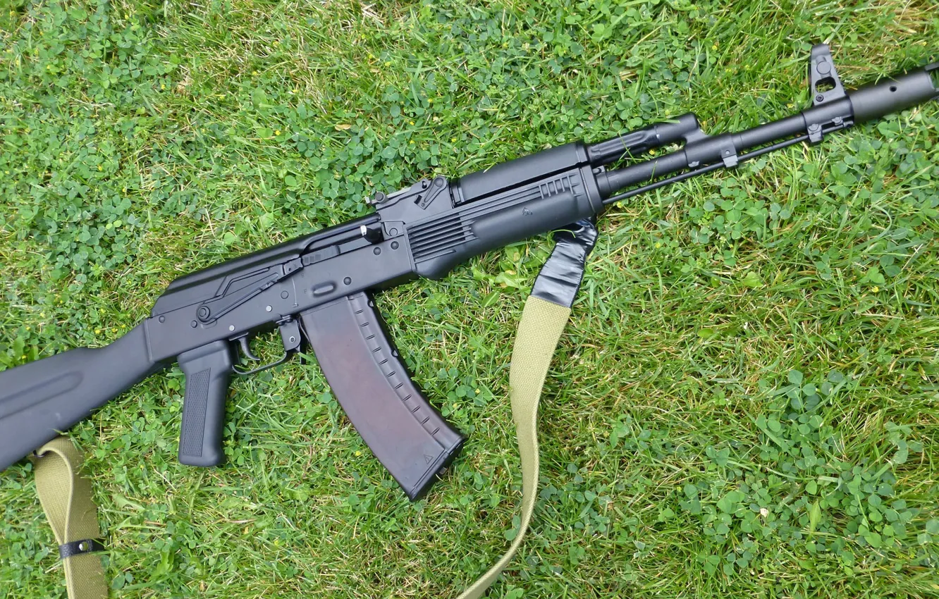 Photo wallpaper grass, the gun, carabiner, Saiga, self-loading