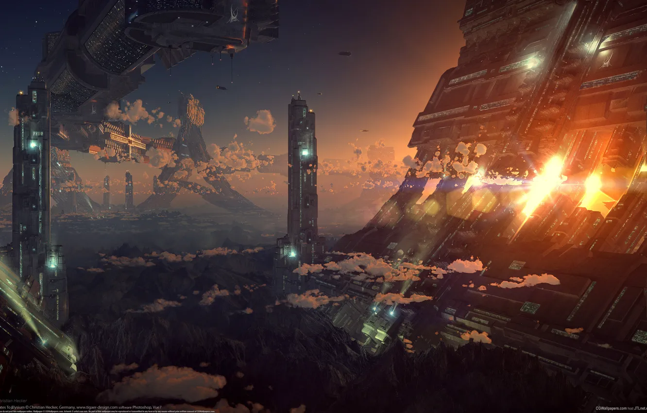 Photo wallpaper clouds, light, station