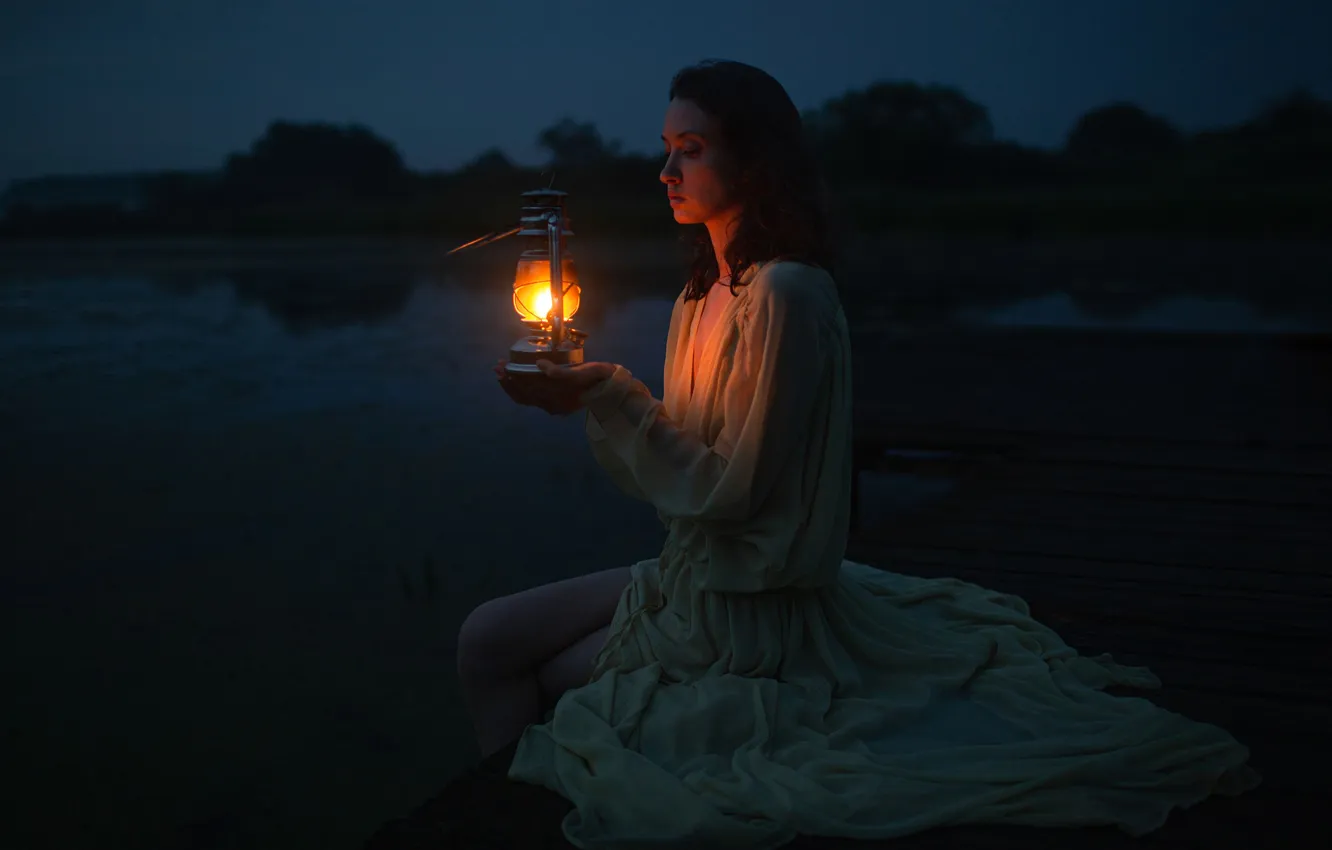 Photo wallpaper girl, lamp, Marina, the evening, Andrey Frolov