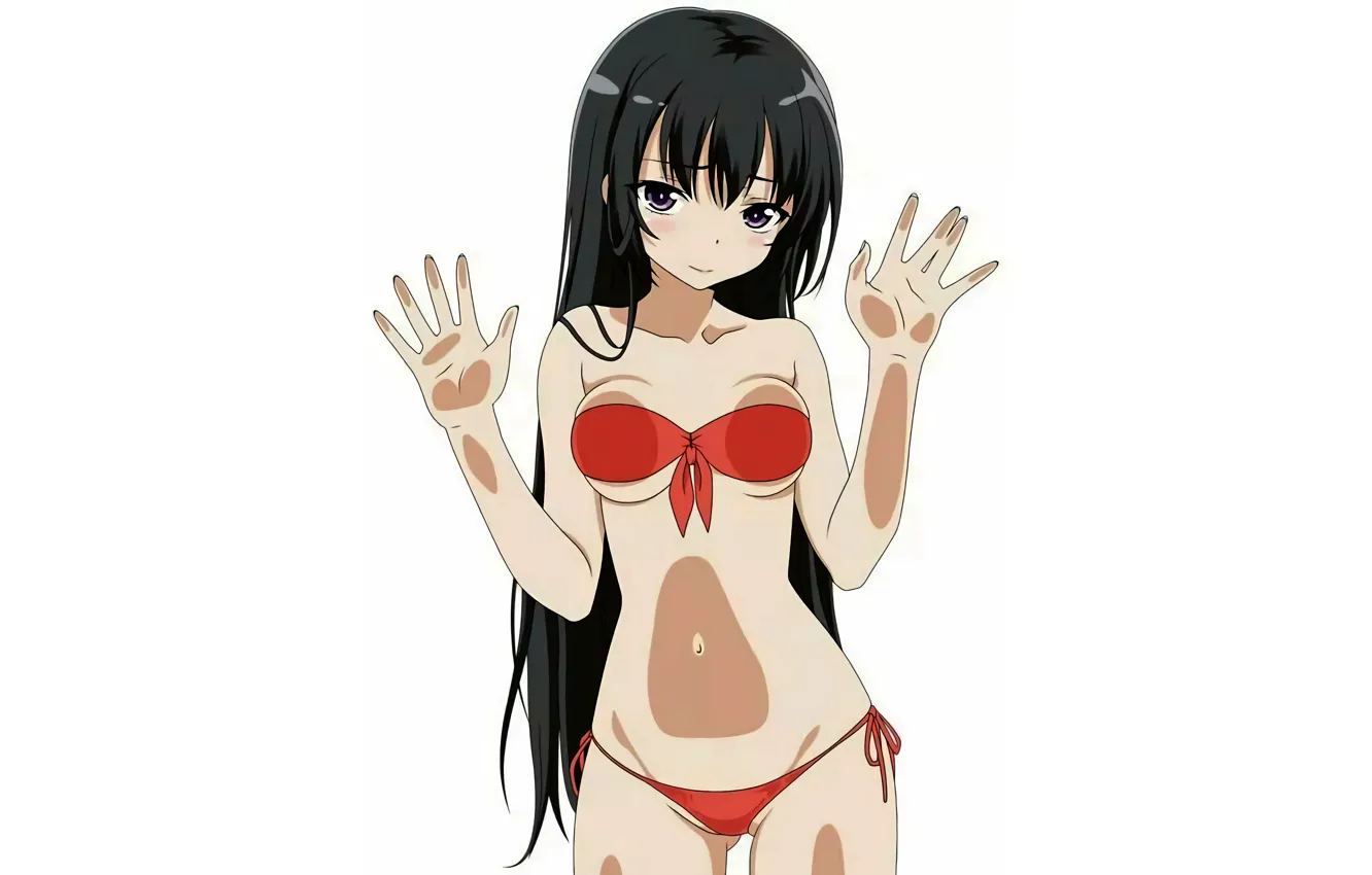 Photo wallpaper girl, sexy, cleavage, long hair, boobs, anime, beautiful, purple eyes